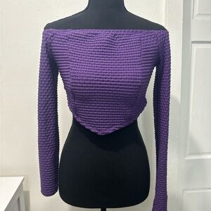 Purple Off-Shoulder Textured Women's Top